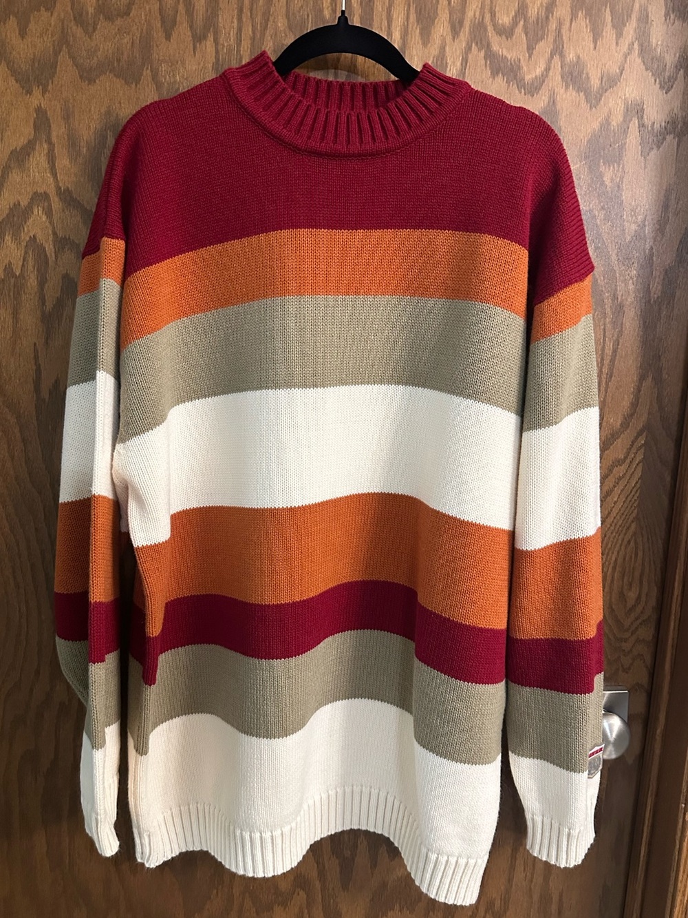 Retro Style Raw Blue Striped Mock Neck Sweater 2X